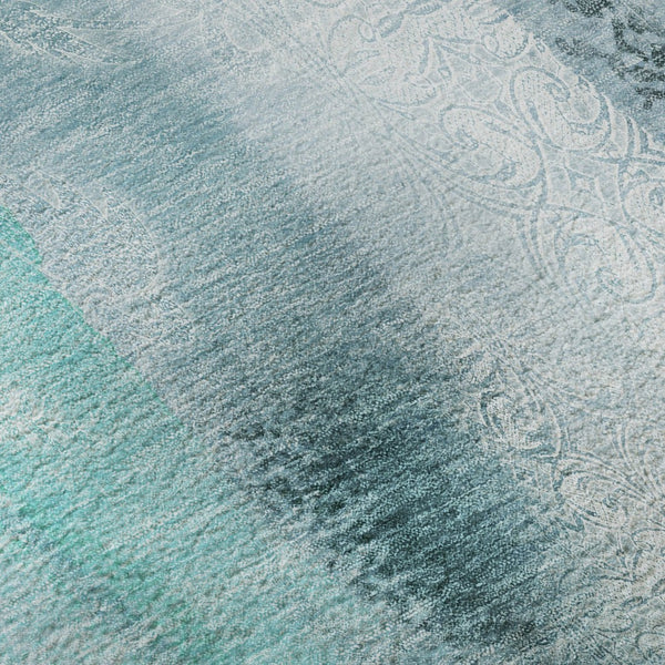 HomeRoots 8' Teal and Ivory Abstract Round Rug - Washable, UV Protected, Durable Design for Modern Homes 648145