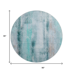 HomeRoots 8' Teal and Ivory Abstract Round Rug - Washable, UV Protected, Durable Design for Modern Homes 648145