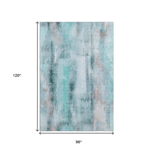 HomeRoots 8' X 10' Teal & Ivory Abstract Washable Area Rug with UV Protection - Durable & Stylish Home Decor 648146