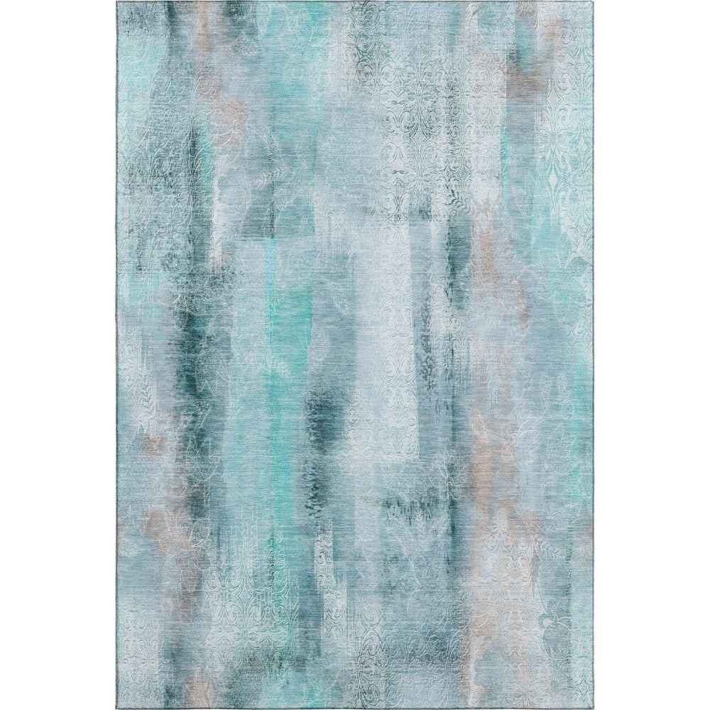 HomeRoots 9' X 12' Stylish Teal And Ivory Abstract Area Rug - Machine Washable, UV Resistant, Durable Design 648147