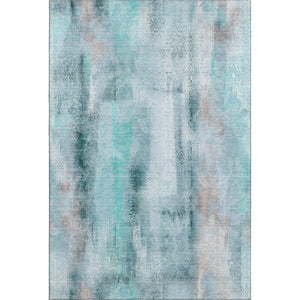 HomeRoots 9' X 12' Stylish Teal And Ivory Abstract Area Rug - Machine Washable, UV Resistant, Durable Design 648147