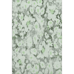 HomeRoots 5' X 8' Fern Green Gray Ivory Floral Area Rug - Stain-Resistant, UV Protected, Easy Care Design 648150