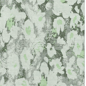 HomeRoots 5' X 8' Fern Green Gray Ivory Floral Area Rug - Stain-Resistant, UV Protected, Easy Care Design 648150