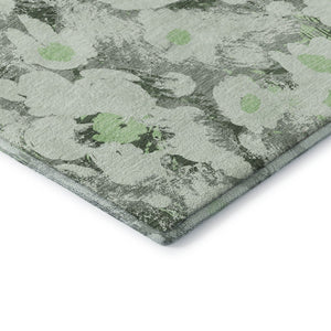 HomeRoots 8' Elegant Fern Green, Gray & Ivory Floral Washable Round Rug with UV Protection for Any Space 648151