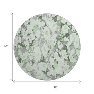 HomeRoots 8' Elegant Fern Green, Gray & Ivory Floral Washable Round Rug with UV Protection for Any Space 648151