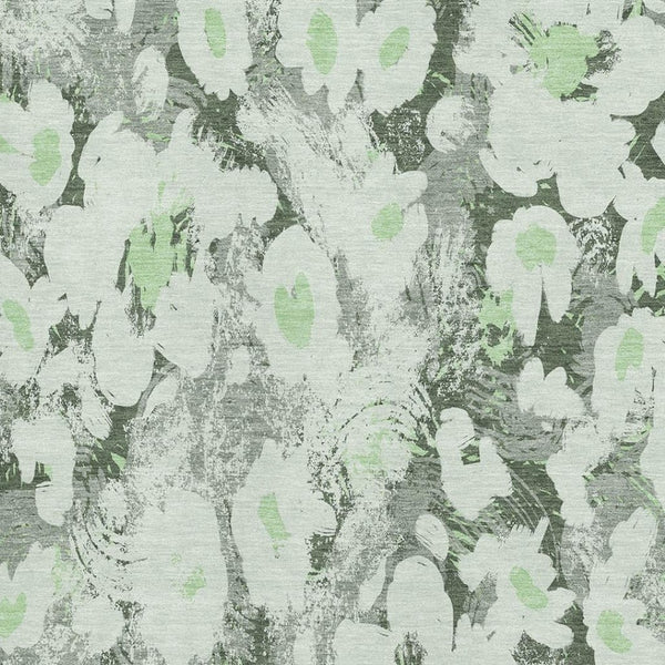 HomeRoots 8' X 10' Floral Area Rug in Fern Green, Gray & Ivory - Washable, UV-Protected & Stain-Resistant! 648152