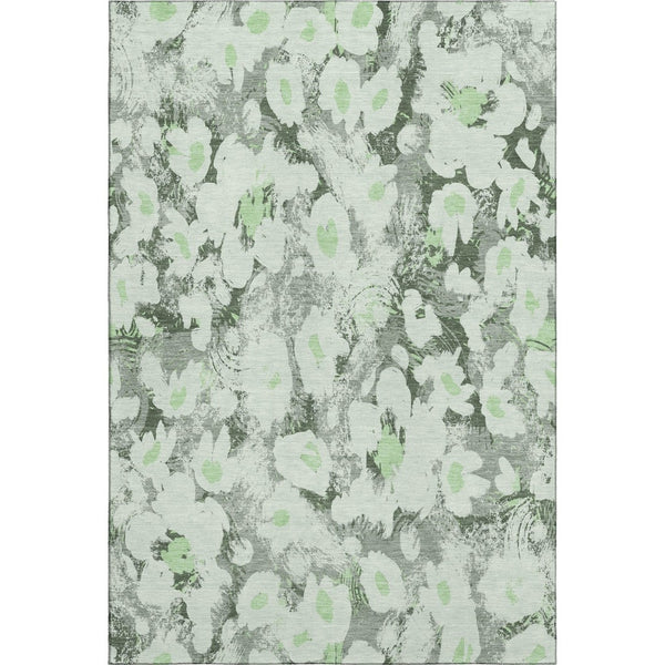 HomeRoots 9' X 12' Floral Area Rug in Fern Green, Gray & Ivory - Durable, Washable, UV Protected for Style! 648153