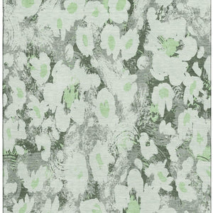 HomeRoots 9' X 12' Floral Area Rug in Fern Green, Gray & Ivory - Durable, Washable, UV Protected for Style! 648153