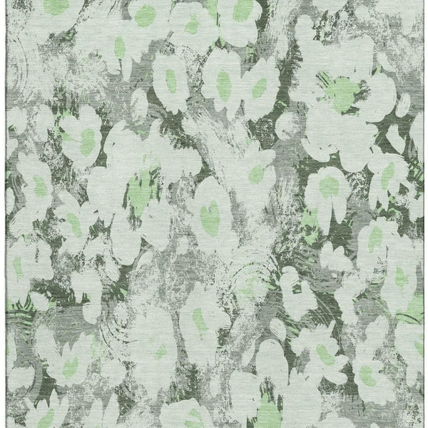HomeRoots 9' X 12' Floral Area Rug in Fern Green, Gray & Ivory - Durable, Washable, UV Protected for Style! 648153