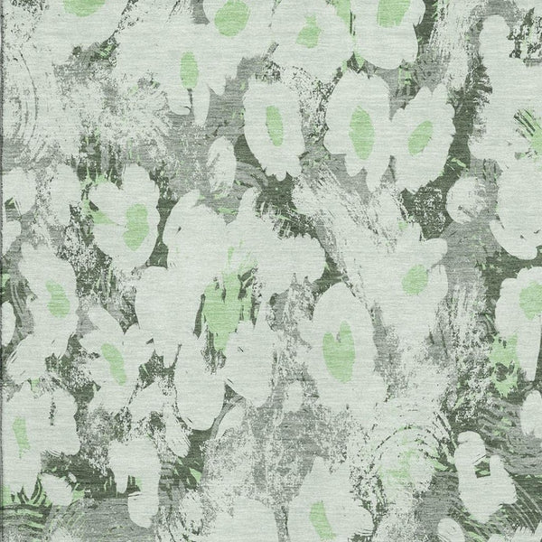 HomeRoots 10' Washable Floral Area Rug in Fern Green, Gray & Ivory – UV Protected, Pet-Friendly & Stylish! 648154