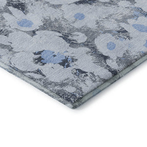 HomeRoots 5' X 8' Denim Blue Gray Ivory Floral Area Rug - Stain Resistant, UV Protected, Stylish & Durable Decor 648156