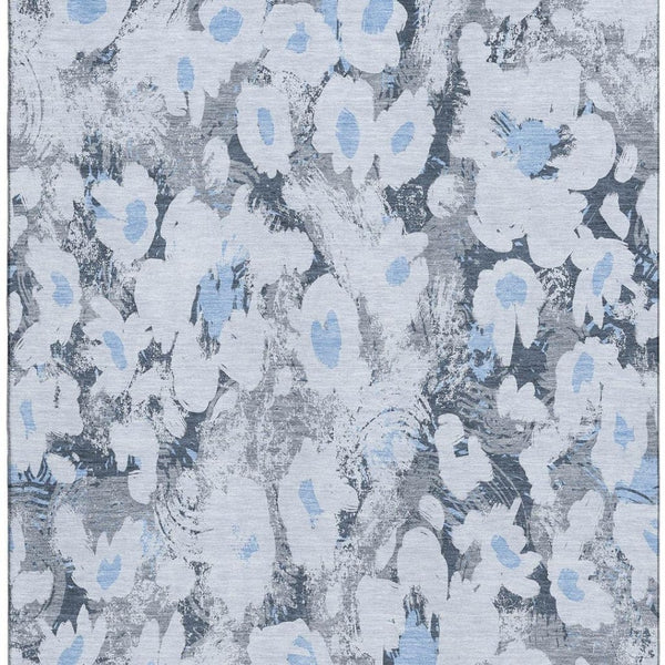 HomeRoots 5' X 8' Denim Blue Gray Ivory Floral Area Rug - Stain Resistant, UV Protected, Stylish & Durable Decor 648156