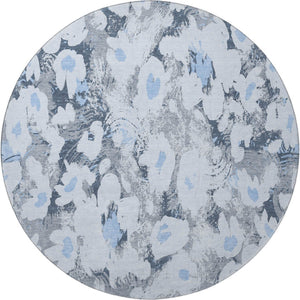 HomeRoots 8' Floral Area Rug in Denim Blue, Gray & Ivory - Washable, UV-Protected, Durable for Any Space 648157