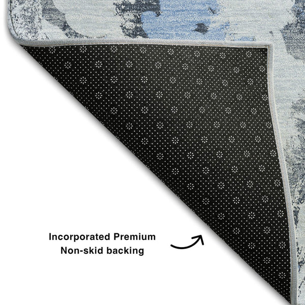 HomeRoots 8' X 10' Washable Denim Blue Gray Floral Area Rug - Durable, Stain-Resistant, UV Protected Design 648158