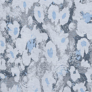 HomeRoots 8' X 10' Washable Denim Blue Gray Floral Area Rug - Durable, Stain-Resistant, UV Protected Design 648158