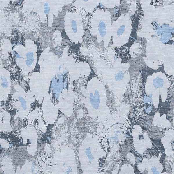 HomeRoots 8' X 10' Washable Denim Blue Gray Floral Area Rug - Durable, Stain-Resistant, UV Protected Design 648158