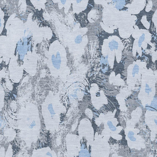 HomeRoots 9' X 12' Denim Blue Gray Floral Area Rug - Washable, UV Protected, Perfect for Family Spaces & Decor 648159
