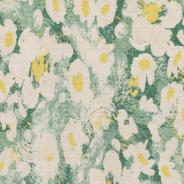 HomeRoots 5' X 8' Floral Area Rug in Green, Yellow & Ivory - Washable, UV Protected, Durable & Stylish Home Accent 648162
