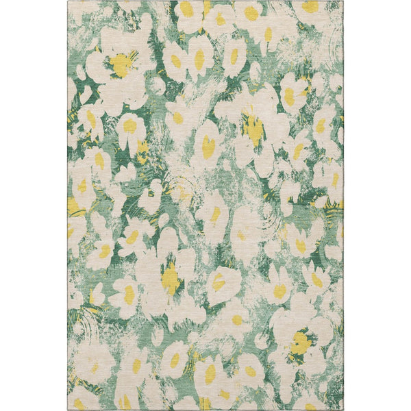 HomeRoots 5' X 8' Floral Area Rug in Green, Yellow & Ivory - Washable, UV Protected, Durable & Stylish Home Accent 648162