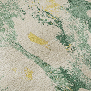 HomeRoots 8' Floral Round Rug in Green, Yellow & Ivory - Washable, UV-Protected & Perfect for High-Traffic Areas 648163