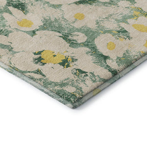 HomeRoots 8' X 10' Washable Floral Area Rug in Green, Yellow & Ivory – UV Protected, Stain Resistant Design 648164