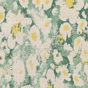 HomeRoots 9' X 12' Floral Area Rug in Green, Yellow, & Ivory – Washable, UV Protected, and Stain Resistant Design 648165