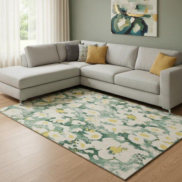 HomeRoots 10' X 14' Floral Washable Area Rug - Durable, UV-Protected, Soft for Kids & Pets - Brighten Your Space! 648166