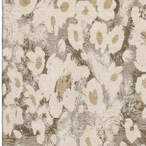 HomeRoots 5' X 8' Floral Washable Area Rug in Khaki Gray & Ivory - UV Protected, Stain-Resistant & Durable! 648168