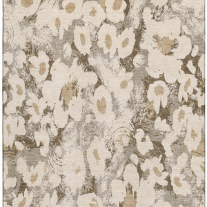 HomeRoots 5' X 8' Floral Washable Area Rug in Khaki Gray & Ivory - UV Protected, Stain-Resistant & Durable! 648168