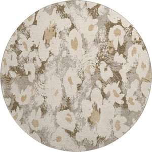 HomeRoots 8' Khaki Gray and Ivory Floral Round Rug - Washable, UV Protected, Ideal for Busy Homes & Decor 648169