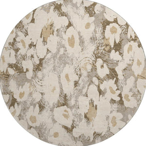 HomeRoots 8' Khaki Gray and Ivory Floral Round Rug - Washable, UV Protected, Ideal for Busy Homes & Decor 648169