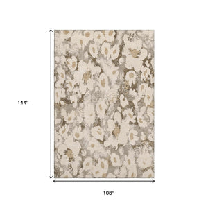 HomeRoots 9' X 12' Khaki Gray Floral Area Rug - Durable, Washable with UV Protection for Busy Homes & Styles 648171