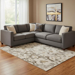 HomeRoots 9' X 12' Khaki Gray Floral Area Rug - Durable, Washable with UV Protection for Busy Homes & Styles 648171