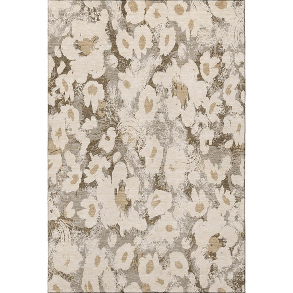 HomeRoots 9' X 12' Khaki Gray Floral Area Rug - Durable, Washable with UV Protection for Busy Homes & Styles 648171