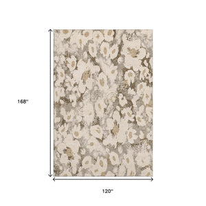 HomeRoots 10' Khaki Gray & Ivory Floral Area Rug - Washable, UV Protected, Durable for Busy Homes & Stylish Spaces 648172