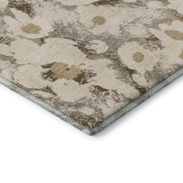 HomeRoots 10' Khaki Gray & Ivory Floral Area Rug - Washable, UV Protected, Durable for Busy Homes & Stylish Spaces 648172