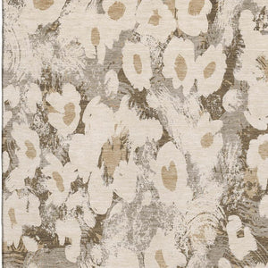 HomeRoots 10' Khaki Gray & Ivory Floral Area Rug - Washable, UV Protected, Durable for Busy Homes & Stylish Spaces 648172