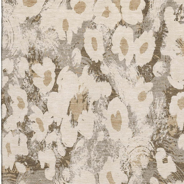 HomeRoots 10' Khaki Gray & Ivory Floral Area Rug - Washable, UV Protected, Durable for Busy Homes & Stylish Spaces 648172