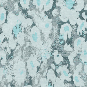HomeRoots 5' X 8' Transitional Teal Gray Ivory Floral Area Rug - Washable, UV Protected, Stain-Resistant Design 648174