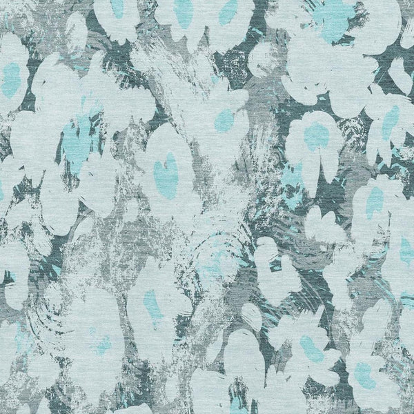 HomeRoots 5' X 8' Transitional Teal Gray Ivory Floral Area Rug - Washable, UV Protected, Stain-Resistant Design 648174