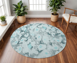 HomeRoots 8' Teal Gray and Ivory Floral Area Rug - Washable, UV-Protected, Durable & Perfect for Busy Homes! 648175