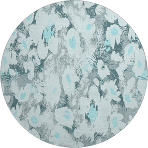 HomeRoots 8' Teal Gray and Ivory Floral Area Rug - Washable, UV-Protected, Durable & Perfect for Busy Homes! 648175