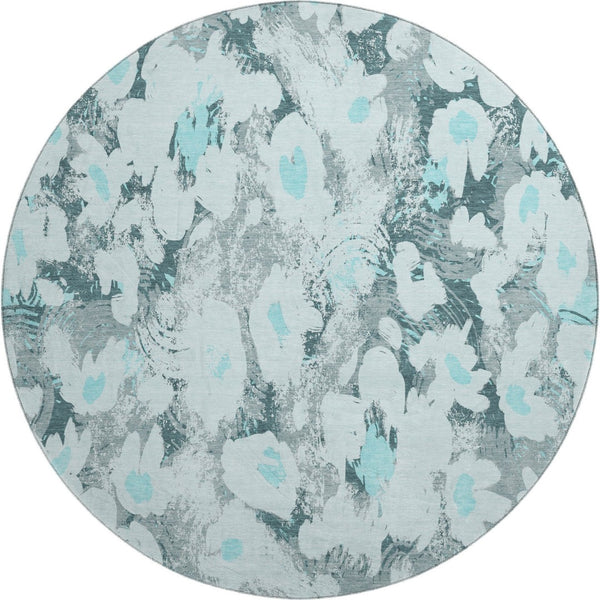 HomeRoots 8' Teal Gray and Ivory Floral Area Rug - Washable, UV-Protected, Durable & Perfect for Busy Homes! 648175