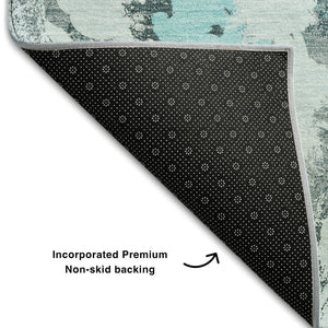 HomeRoots 8' Teal Gray and Ivory Floral Area Rug - Washable, UV-Protected, Durable & Perfect for Busy Homes! 648175
