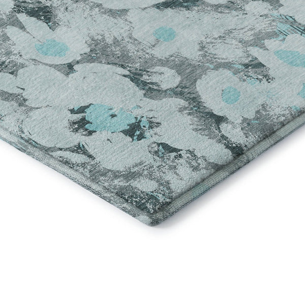 HomeRoots 8' Teal Gray and Ivory Floral Area Rug - Washable, UV-Protected, Durable & Perfect for Busy Homes! 648175