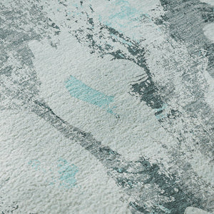 HomeRoots 8' Teal Gray and Ivory Floral Area Rug - Washable, UV-Protected, Durable & Perfect for Busy Homes! 648175