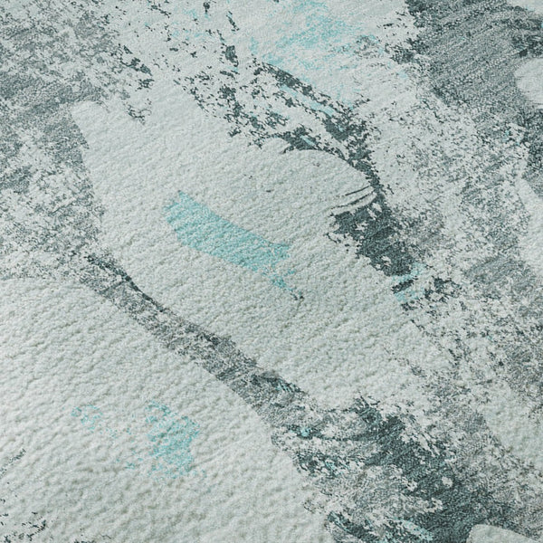 HomeRoots 8' Teal Gray and Ivory Floral Area Rug - Washable, UV-Protected, Durable & Perfect for Busy Homes! 648175