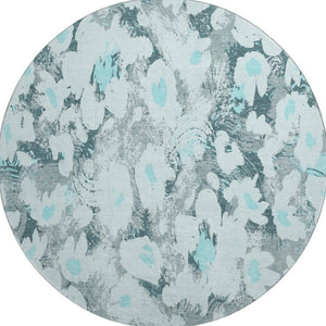HomeRoots 8' Teal Gray and Ivory Floral Area Rug - Washable, UV-Protected, Durable & Perfect for Busy Homes! 648175