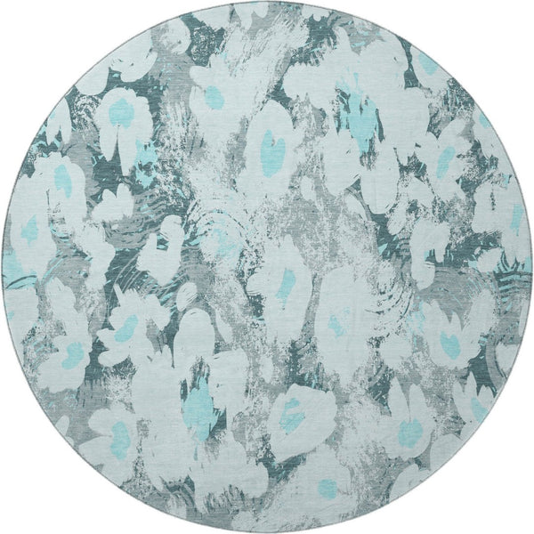 HomeRoots 8' Teal Gray and Ivory Floral Area Rug - Washable, UV-Protected, Durable & Perfect for Busy Homes! 648175
