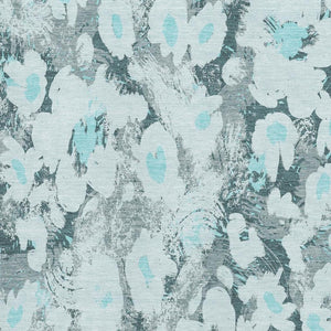 HomeRoots 8' X 10' Elegant Teal Gray & Ivory Floral Area Rug – Washable, UV Protection, Stain Resistant Design 648176